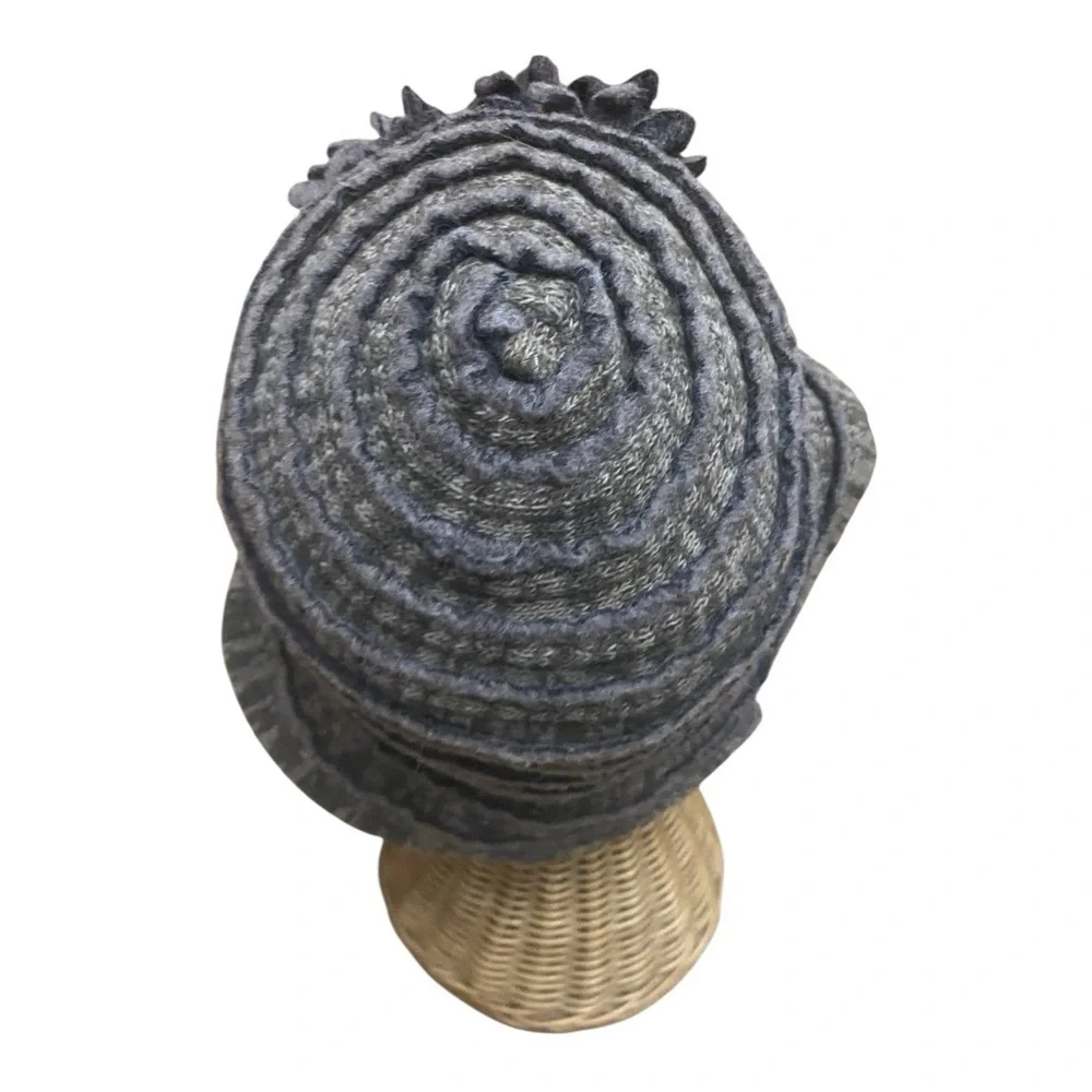 Complit By Marisa Vintage Wool Blend Felted Cloche Hat Gray Made Italy Flower